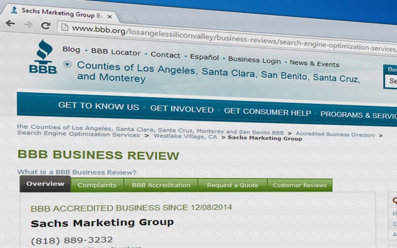Better Business Bureau rating - Sachs Marketing Group