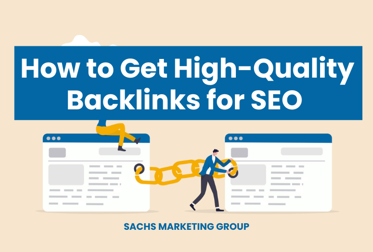 how to get high quality backlinks for seo. illustration of man linking two websites together.