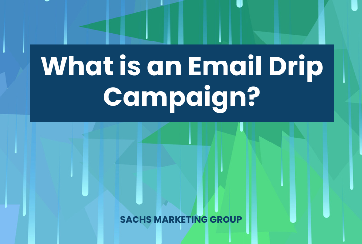 What is an Email Drip Campaign? Illustration of geometric trees with light blue rain drops falling.