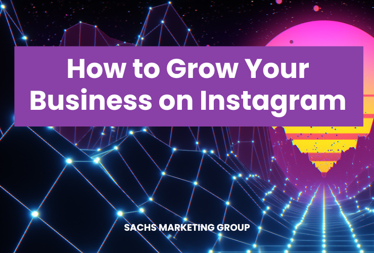 How to Grow Your Business on Instagram. Illustration of digital landscape with mountains and multi-color sun (pink, purple, yellow ... Instagram colors)