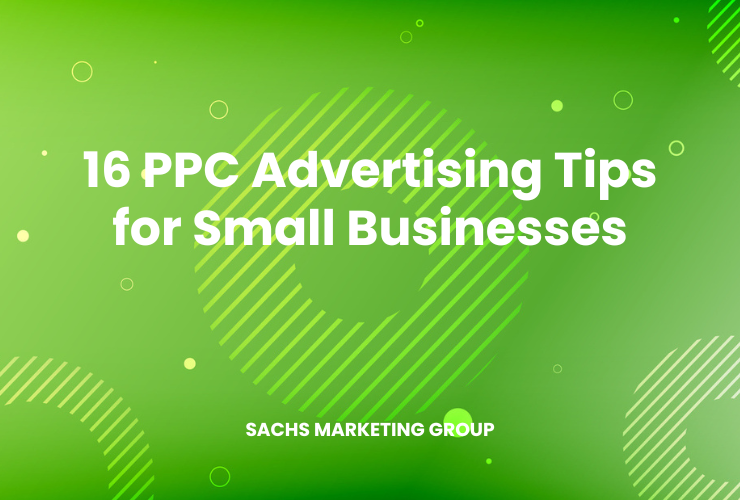 abstract illustrations with text "16 PPC Advertising Tips for Small Businesses"