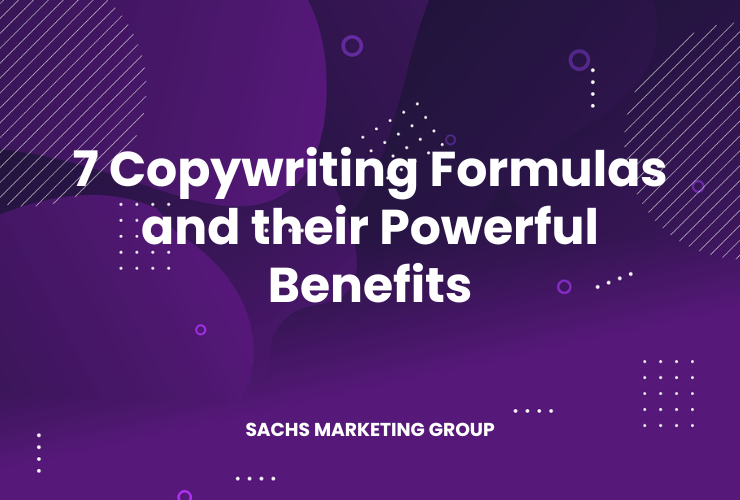 abstract illustration with text "7 Copywriting Formulas and their Powerful Benefits"