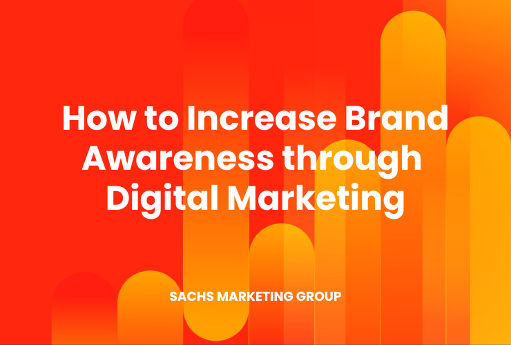 Abstract shapes with text "How to Increase Brand Awareness through Digital Marketing"