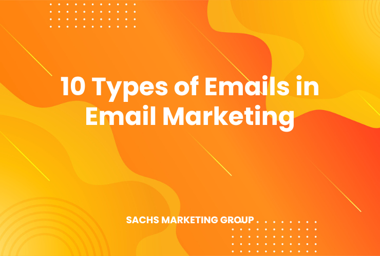 illustration with text "10 Types of Emails in Email Marketing"