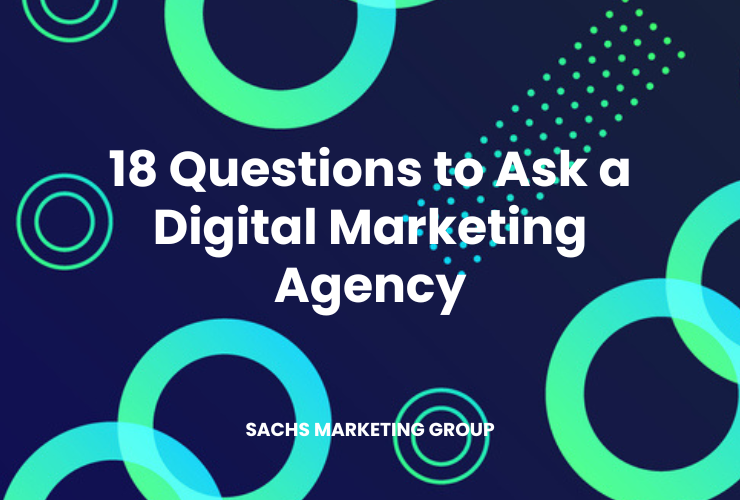 illustration with text "18 Questions to Ask a Digital Marketing Agency"