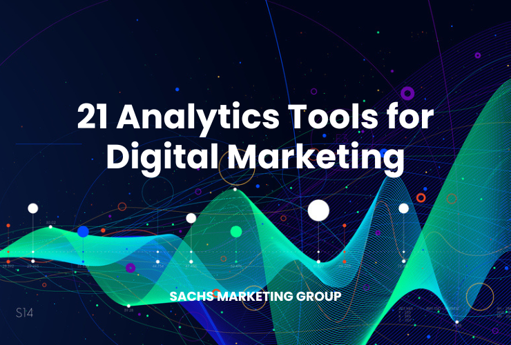 abstract illustration with text "21 Analytics Tools for Digital Marketing"