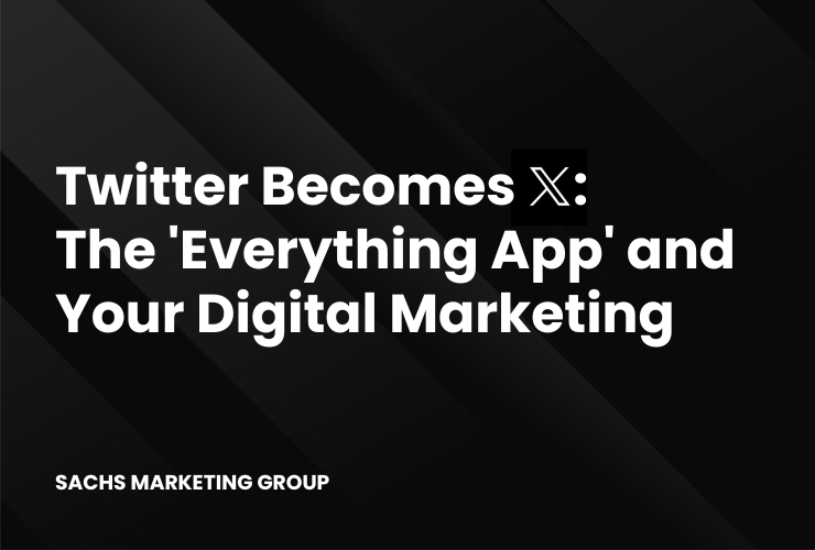 Black background with text "Twitter Becomes X The 'Everything App' and Your Digital Marketing"