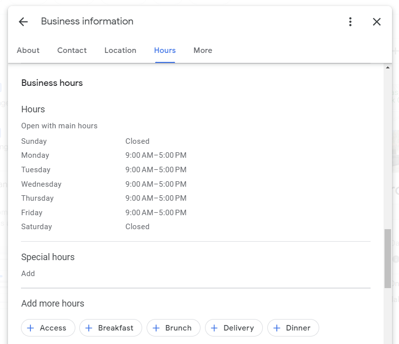 google business profile hours