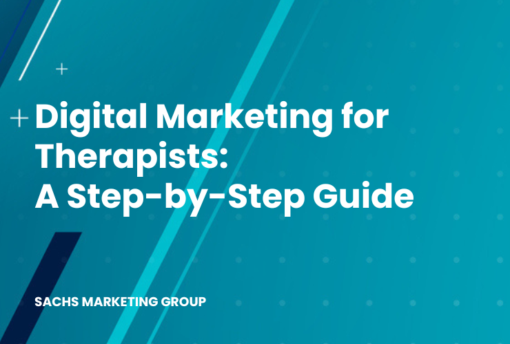 abstract teal shapes with text "Digital Marketing for Therapists"