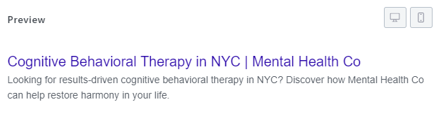 meta title description example "Cognitive Behavioral Therapy in NYC"