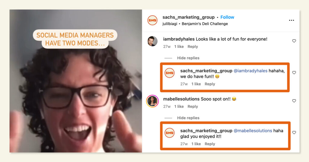 Example of engagement on Instagram - Sachs Marketing Group