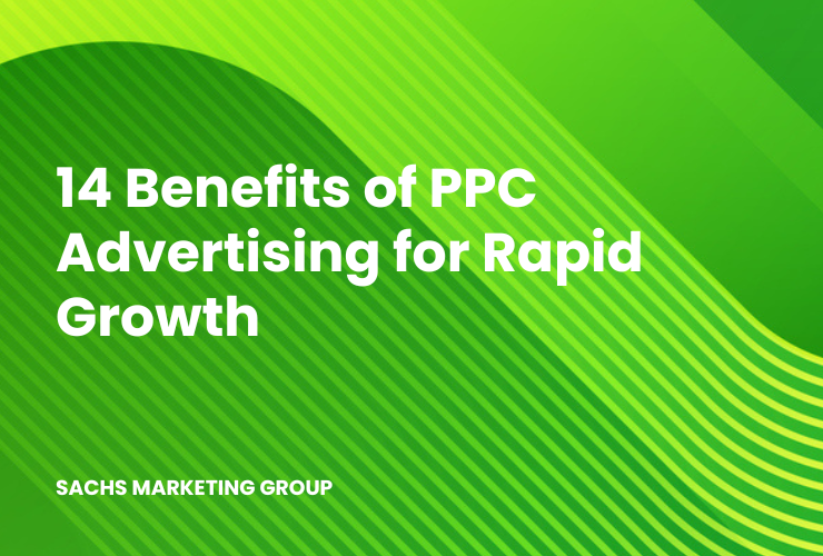 green bg with text "14 Benefits of PPC Advertising for Rapid Growth"