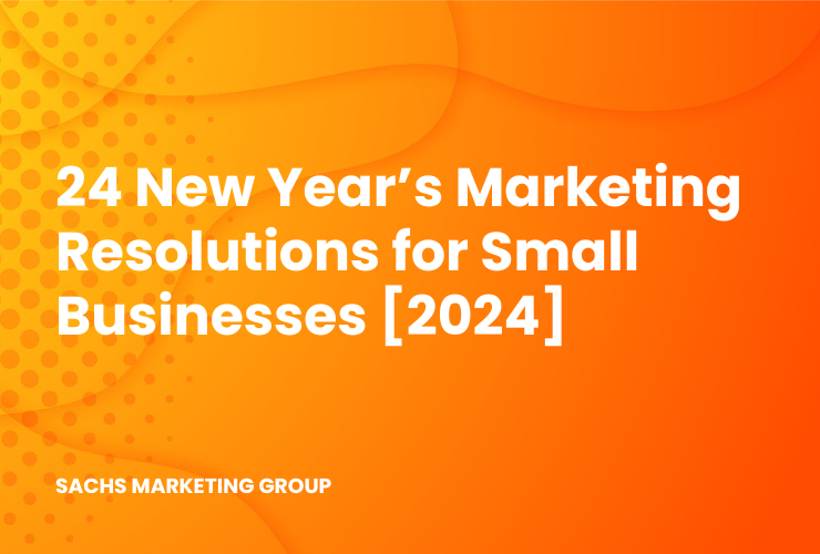 orange illustration with text "new years marketing resolutions"
