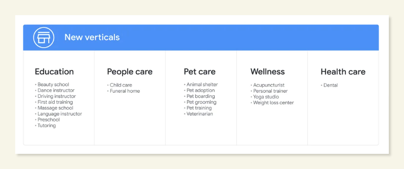 Google local services ads new verticals categories
