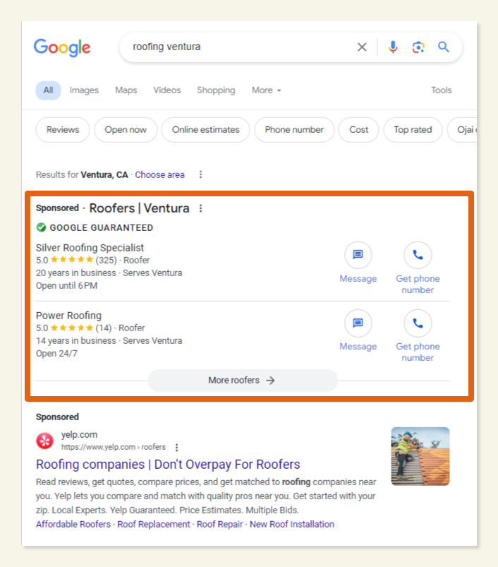 google local services ads in search results